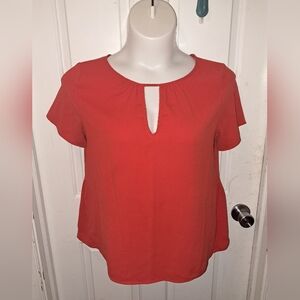 Ann Taylor Womens Top Orange Ruffle Short Sleeve Career Casual Sz L